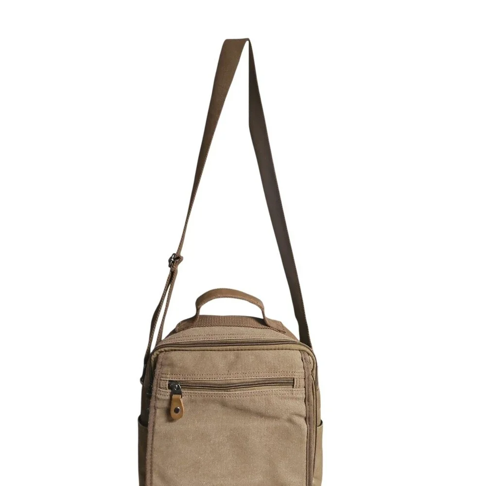 Plambag Brown Canvas Tablet And Laptop Messenger Bad Single Strap Bag